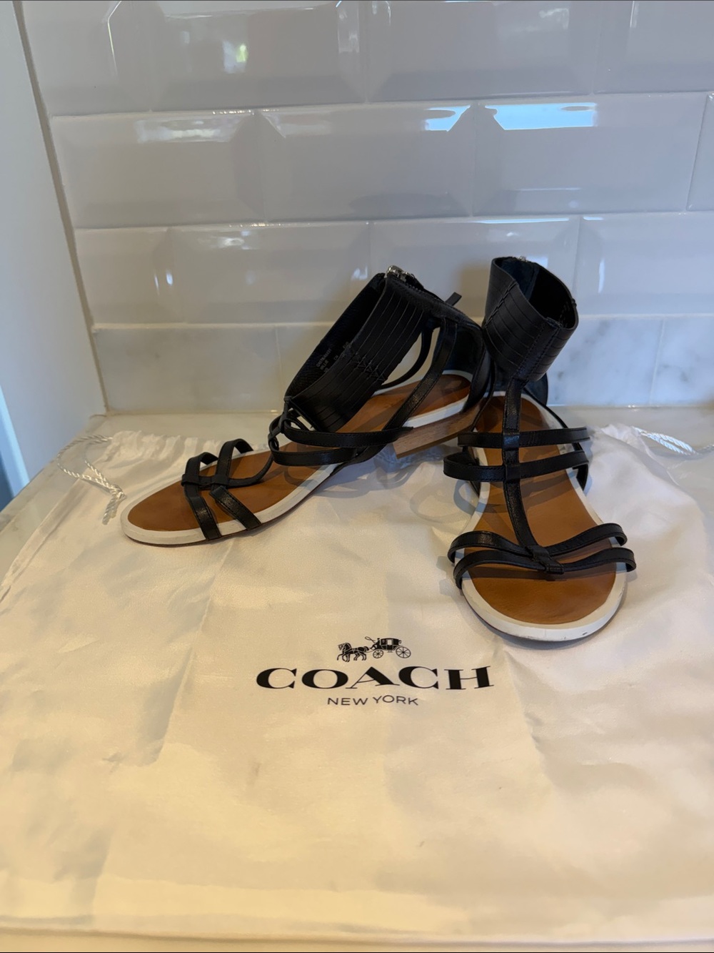 Coach Black Strappy Ankle-Cuff Sandals